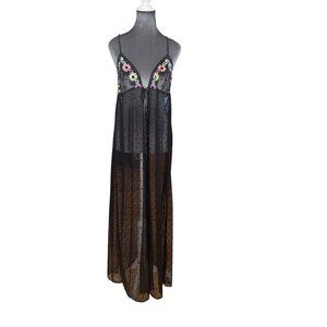 Savage X Fenty Floral Embroidered Sheer Black Long Lingerie Dress X-Large
